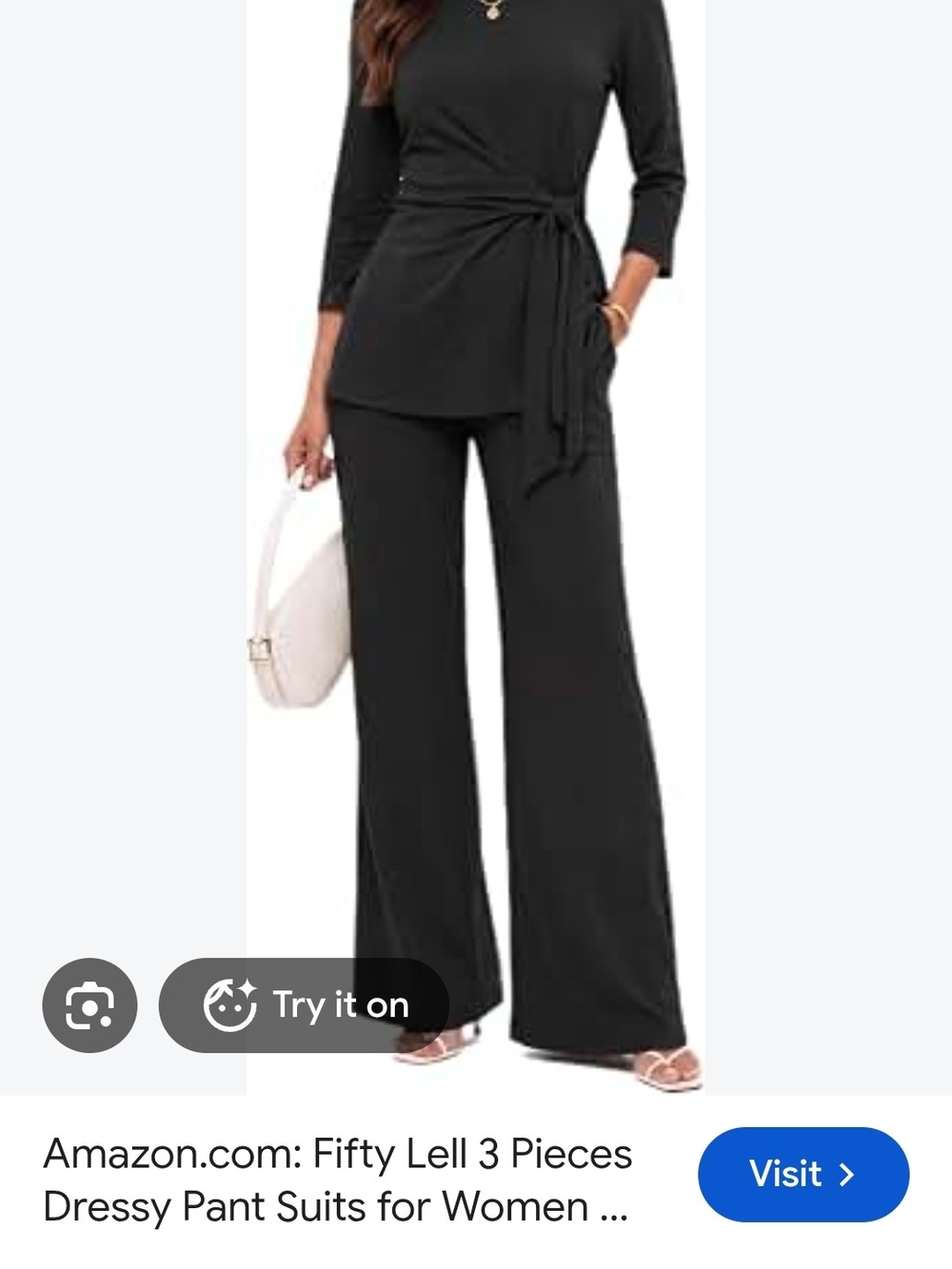 Classic Black Tie-Waist Wide-Leg Pantsuit Xxl